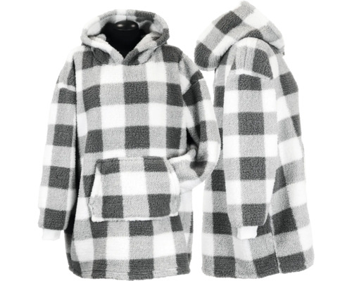Flauschiger Oversize-Hoodie mit Karomuster und Kapuze