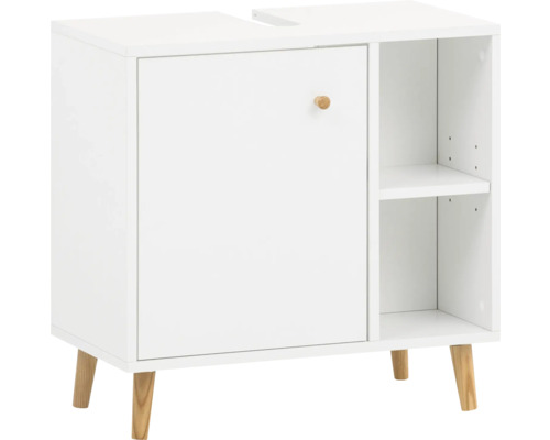 Waschtischunterschrank Möbelpartner Bjarne 60,2x59,3x33,05 cm weiß matt Waschbeckenunterschrank mit Tür und Regalfächern