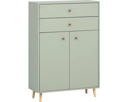 Highboard Möbelpartner Bjarne 77x113,4x33,05 cm pistazie Schuhschrank mit zwei Schubladen und zwei Türen