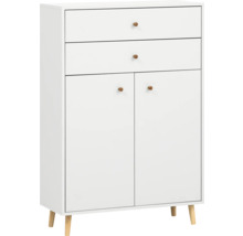 Weißer Schrank mit zwei Schubladen und zwei Türen