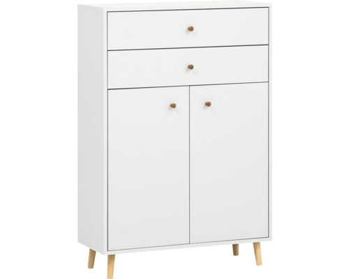 Highboard Möbelpartner Bjarne 77x113,4x33,05 cm weiß matt Weißer Schrank mit zwei Schubladen und zwei Türen