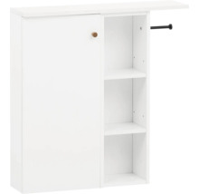 Weißer Hängeschrank mit einer Tür und drei offenen Regalen