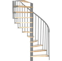 Wendeltreppe mit Metallgeländer und Holzstufen