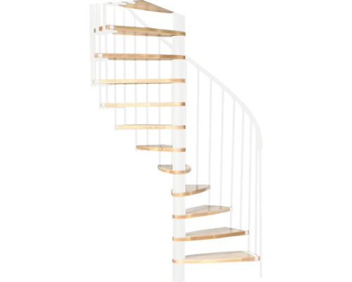 Wendeltreppe mit Holzstufen und Metallgeländer