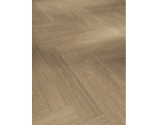 Parador Designboden Modular ONE Artemis karamellbraun Eiche Fischgrät Klickverbindung 840 x 140 x 9 mm Verlegung von Laminatboden im Fischgrätmuster