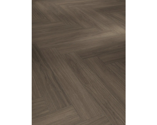 Parador Designboden Modular ONE Artemis kaffeebraun Eiche Fischgrät Klickverbindung 840 x 140 x 9 mm Verlegung von Laminatboden im Fischgrätmuster