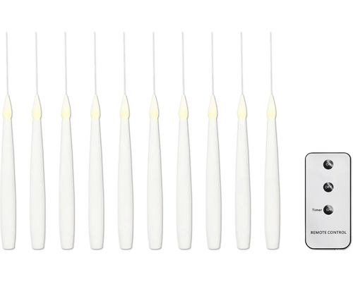LED Kerze hängend Lafiora Ø 1,5 cm H 15,4 cm Lichtfarbe warmweiß inkl. 6 Stunden Timer 10er-Set Zehn kabellose LED-Kerzen mit Fernbedienung