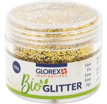 Goldener Bio Glitzer von Glorex in durchsichtiger Dose mit 10 Gramm Inhalt