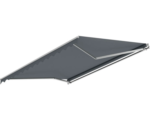 Gelenkarmmarkise 2,5x2 Stoffdessin 2327 (Basalto) Gestell RAL 9006 weißaluminium Handkurbel Rechts inkl. Handlurbel