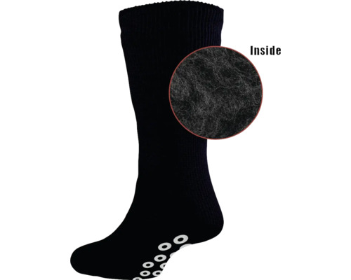 Schwarze Socke mit Anti-Rutsch Noppen und Innenansicht