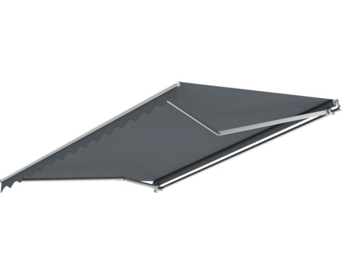 Gelenkarmmarkise 4x3 Stoffdessin 2327 (Basalto) Gestell RAL 9006 weißaluminium Handkurbel Rechts inkl. Handlurbel
