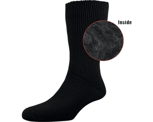 Schwarze Socke mit gerippter Textur und Detailaufnahme der Innenseite