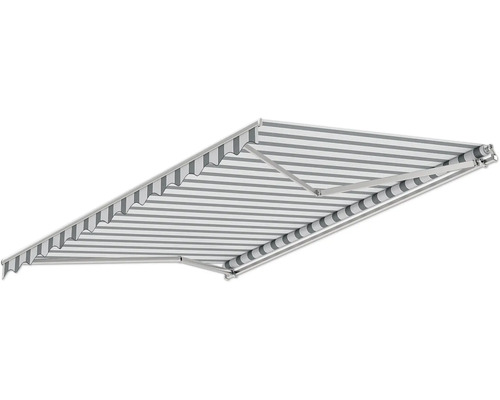 Gelenkarmmarkise 3,5x2,5 Stoffdessin 1465 (Shark) Gestell RAL 9006 weißaluminium Handkurbel Rechts inkl. Handlurbel