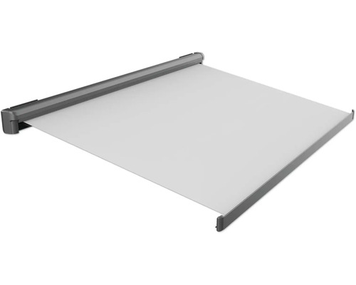 Kassettenmarkise 3,5x2,5 Stoffdessin 5853 (Mineral) Gestell DB703 dunkelgrau Motor Rechts inkl.LED-Beleuchtung (Ausfallprofil),Fernbedienung