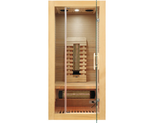Infrarotsauna mit Glastür und Holzverkleidung