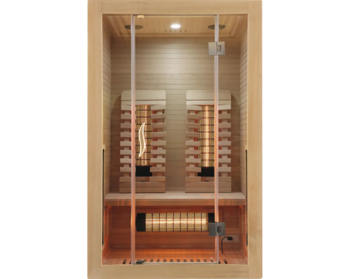 Infrarotsauna mit Glaselementen und Holzverkleidung