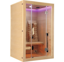 Holzsauna mit Glastür und Infrarotstrahler