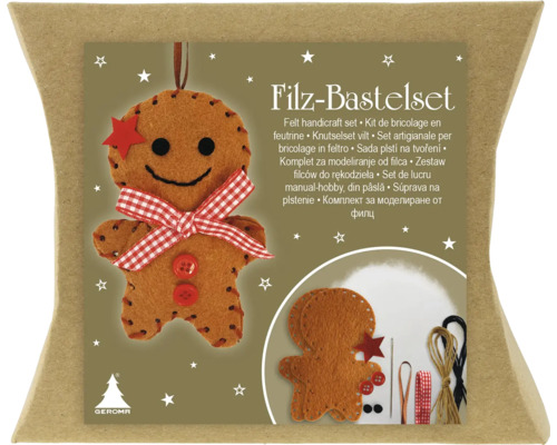 Bastelset Weihnachtsbaumanhänger Lebkuchenmann aus Filz Filz Bastelset mit Lebkuchenmann Motiv in Verpackung