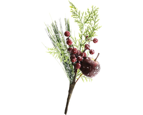 Weihnachtsdekoration Zweig geeist mit Apfel und Beeren Kunststoff 22 cm grün Dekorativer Zweig mit Apfel und Beeren für weihnachtliche Dekorationen