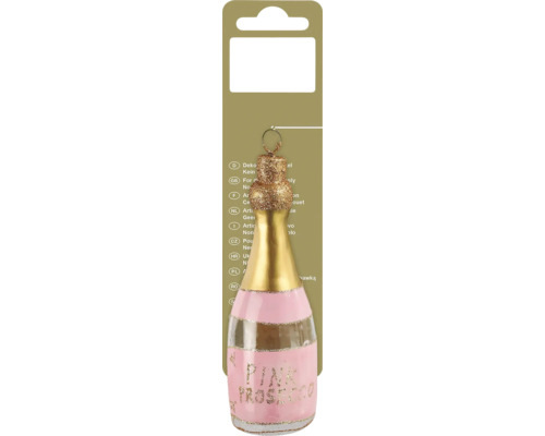 Weihnachtsbaumanhänger Proseccoflasche Glas rosa Dekorativer Flaschenanhänger in Champagnerflaschenform