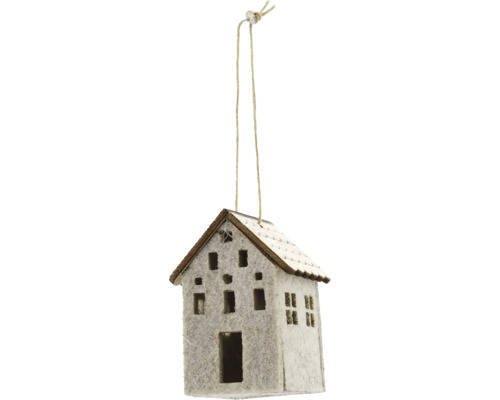 Dekoobjekt Haus aus Filz mit Holzdach 4,5 x 4,5 x 6 cm braun Dekoratives Haus zum Aufhängen als Weihnachtsdekoration