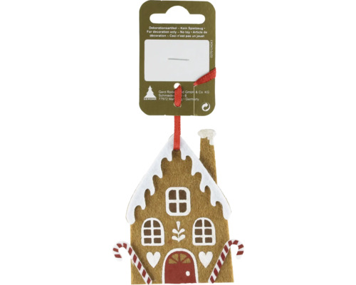 Weihnachtsbaumanhänger Lebkuchenhaus Filz 7 x 9 cm Lebkuchenhaus aus Filz als Christbaumschmuck
