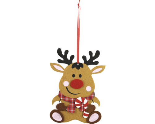 Weihnachtsbaumanhänger Elch Filz 0,5 x 14 x 19 cm Dekorativer Elch zum Aufhängen mit Zuckerstange und Schal als Weihnachtsdekoration