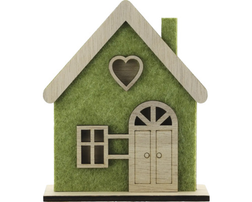 Aufsteller Haus aus Holz/Filz grün Dekoratives Haus aus Holz mit Herzfenster für Innendekoration