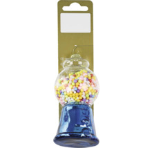 Dekorativer Christbaumanhänger in Form einer Bonbonmaschine, gefüllt mit bunten Kugeln