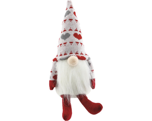 Dekoobjekt Wichtel aus Filz/Stoff 13 x 12 x 21 cm weiß/rot Dekofigur Zwerg mit Mütze und Bart