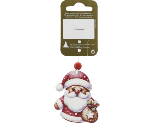 Weihnachtsbaumanhänger Santa Holz 6 x 5,5 cm bunt Santa Claus Christbaumschmuck auf Verpackung