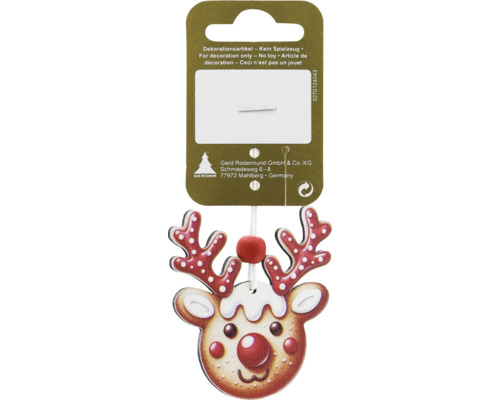 Weihnachtsbaumanhänger Hirsch Holz 6 x 5,5 cm rot Weihnachtsbaumschmuck Rentier aus Holz
