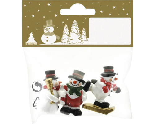 Dekoobjekt Figuren Polyresin H 4 cm bunt 3 Stück Verpackung mit drei Schneemannfiguren als Dekoration