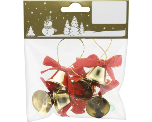 Weihnachtsbaumanhänger Metallglöckchen mit Schleife gold 6 Stück Weihnachtsglocken mit roter Schleife in Verpackung