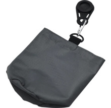 Grauer Futterbeutel mit Clip zur Befestigung.