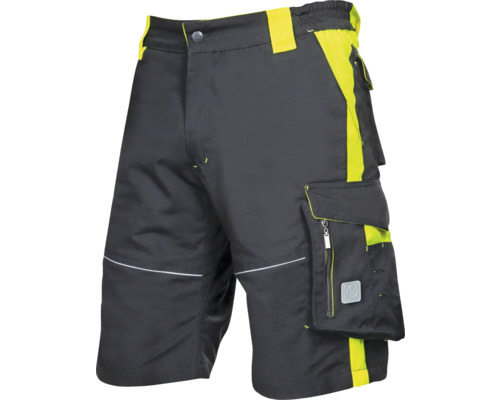 Schwarze Arbeitsshorts mit gelben Details und Taschen