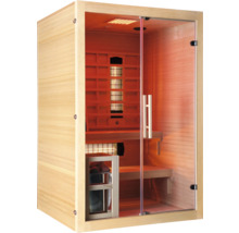 Infrarotsauna mit Glasfront und Holzbänken