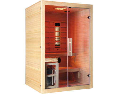 Infrarotsauna mit Glasfront und Holzbänken