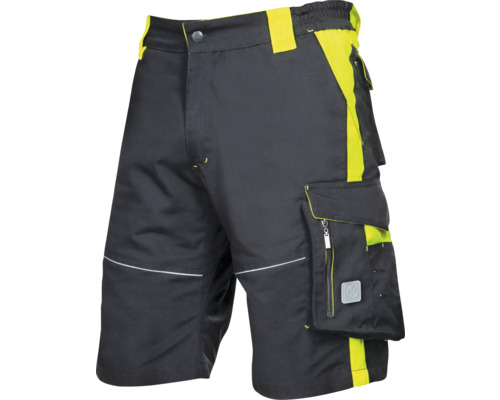 Schwarze Arbeitsshorts mit gelben Akzenten und mehreren Taschen