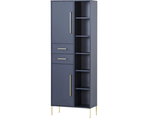 Hochschrank Möbelpartner Kent 67,1x184,3x33,1 cm nachtblau Hochschrank mit Schubladen, Regalen und Füßen