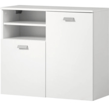 Weißes Sideboard mit zwei Türen und zwei offenen Regalen
