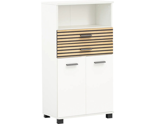 Highboard Möbelpartner Katta 59,8x110,5x32,6 cm holz-optik weiß matt Schrank mit Regalfach, Schubladen und Türen
