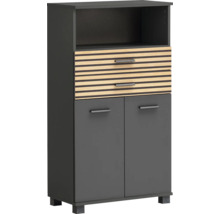 Schrank mit offenem Fach, zwei Schubladen und zwei Türen