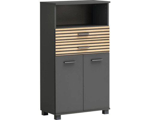 Highboard Möbelpartner Katta 59,8x110,5x32,6 cm anthrazit holz-optik Schrank mit offenem Fach, zwei Schubladen und zwei Türen