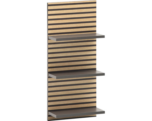 Wandregal Möbelpartner Katta 30,3x70,2x17,45 cm holz-optik schwarz Wandregal mit Holzpaneel und drei Ablagen