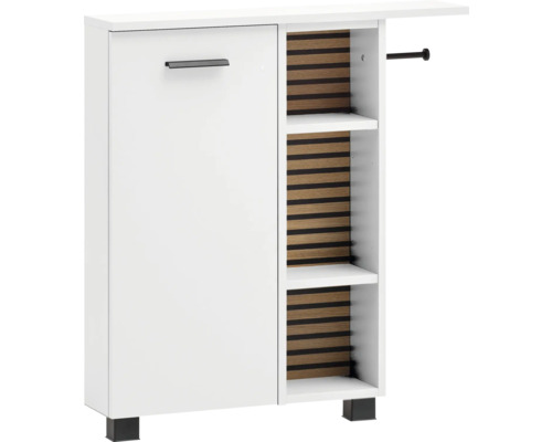 Weißer Badschrank mit Tür und offenen Regalen