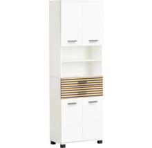 Weißes Hochschrankmöbel mit Regalen und Schubladen