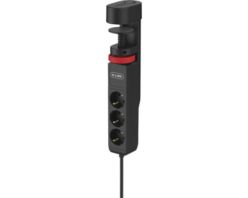 Steckdosenleiste QLink Desk Mount 3-fach mit USB, mit Schraubklemme 1,4 m IP 20 schwarz