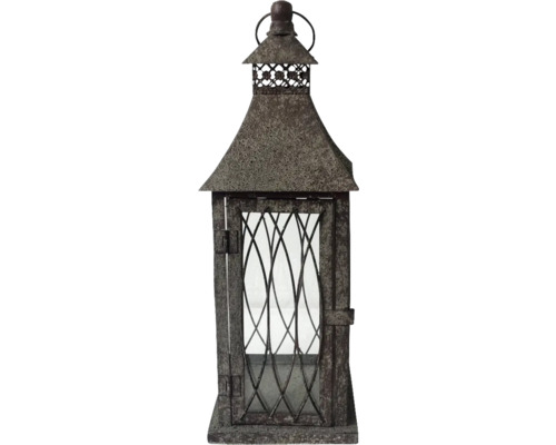 Laterne Metall 12 x 35 cm grau Dekorative Laterne aus Metall mit Glasfenstern