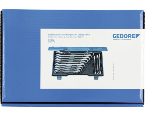 Gedore Maulschlüssel Set mit Ringratsche, 12-teilig, 8 bis 19 Millimeter, in Box